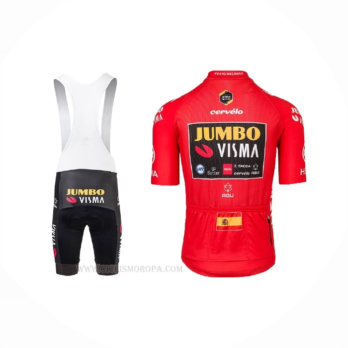 2021 Ropa Ciclismo Jumbo Visma Rojo Mangas Corta y Culotte Corto